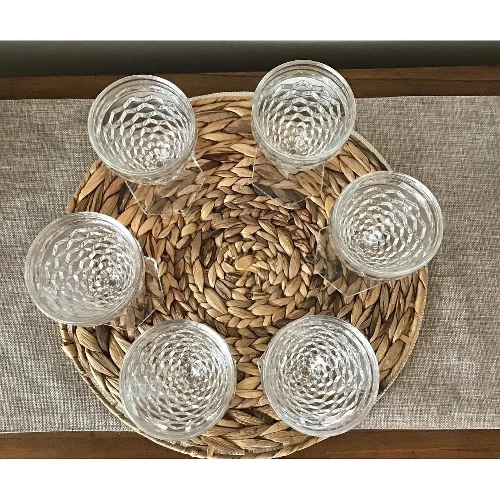 Vintage Indiana Glass Whitehall Pattern Cubist Glass Wine Goblets Set of 6 Retro